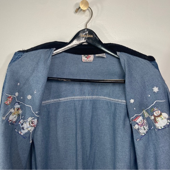 Nut Cracker Snowman Button Up Shirt Women’s Large Graphic Denim Long Sleeve VTG - Picture 8 of 16